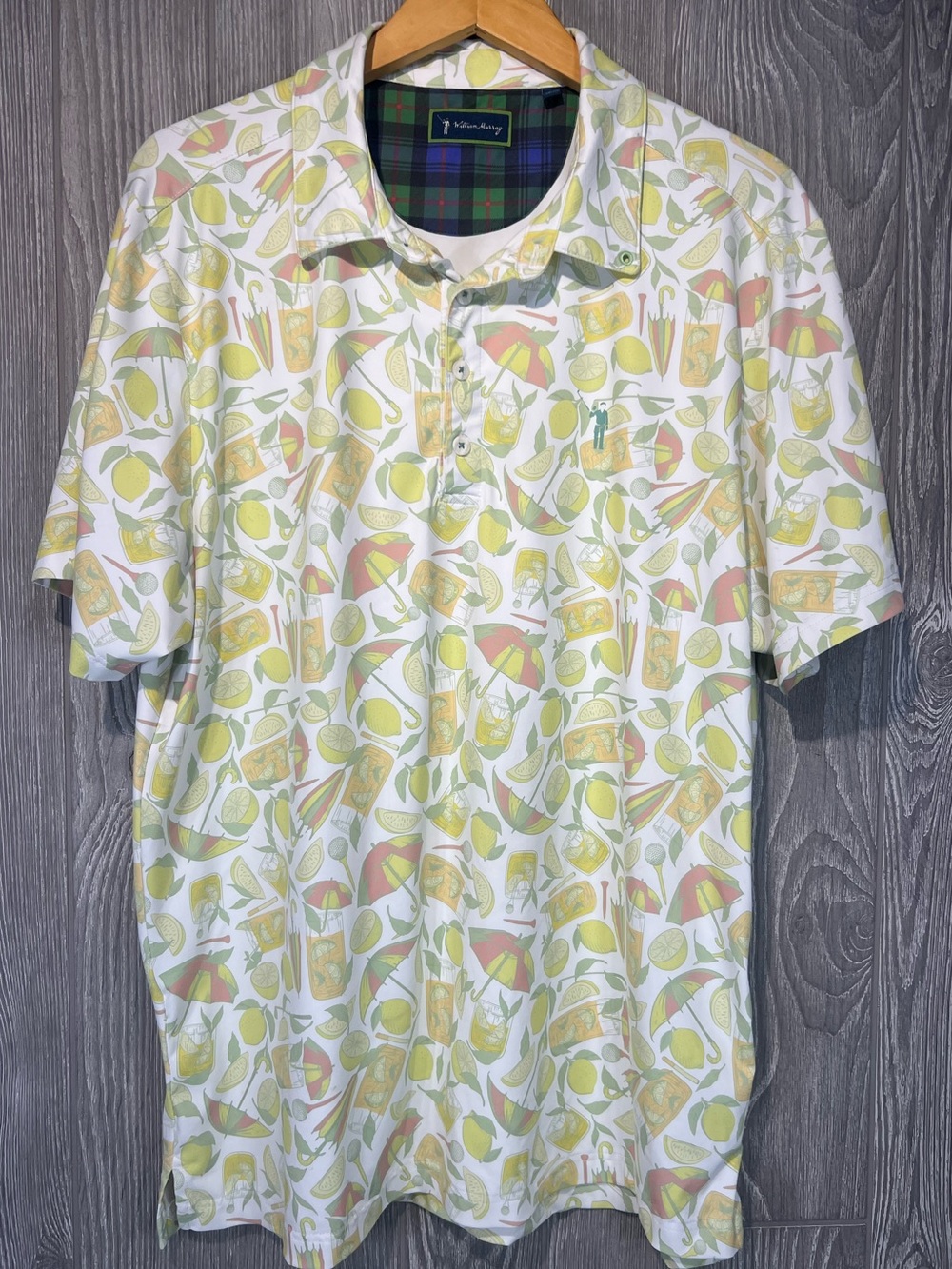 William Murray Golf Polo Cocktail Print Yellow Performance Stretch Sz Large ⛳️